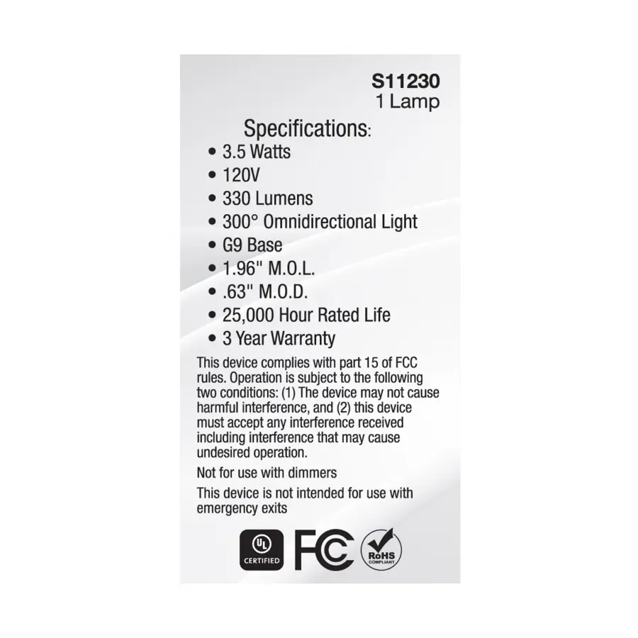 3.5 Watt - JCD LED - Clear - 3000K - G9 Base - 120 Volt - Image 6