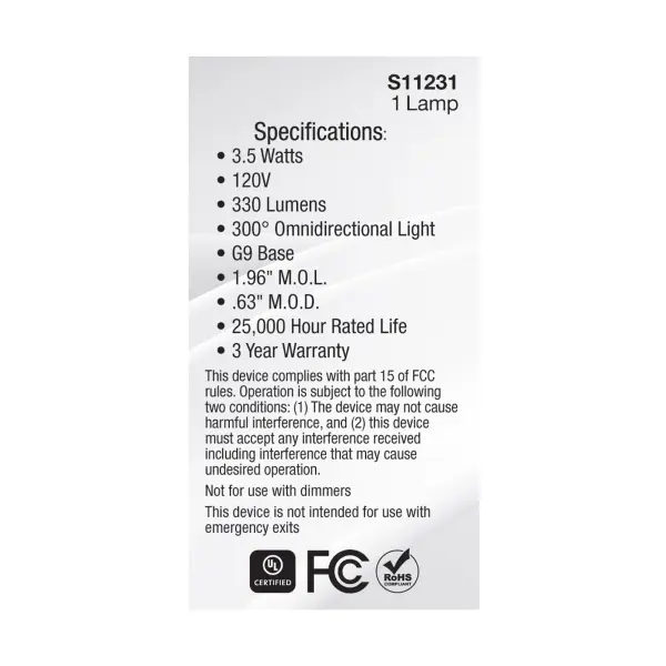3.5 Watt - JCD LED - Clear - 4000K - G9 Base - 120 Volt - Image 6