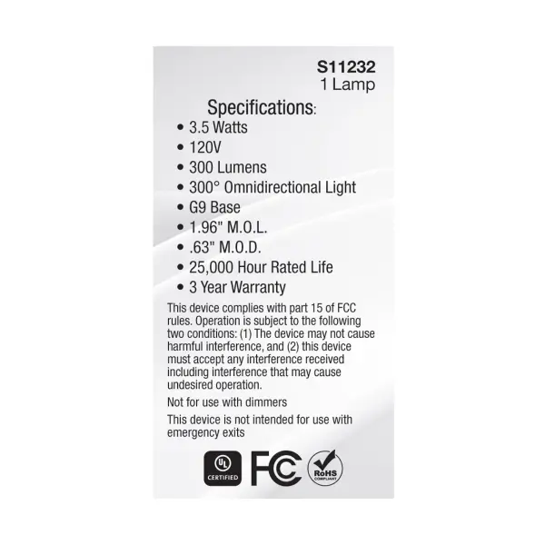 3.5 Watt - JCD LED - Frost - 3000K - G9 Base - 120 Volt - Image 6