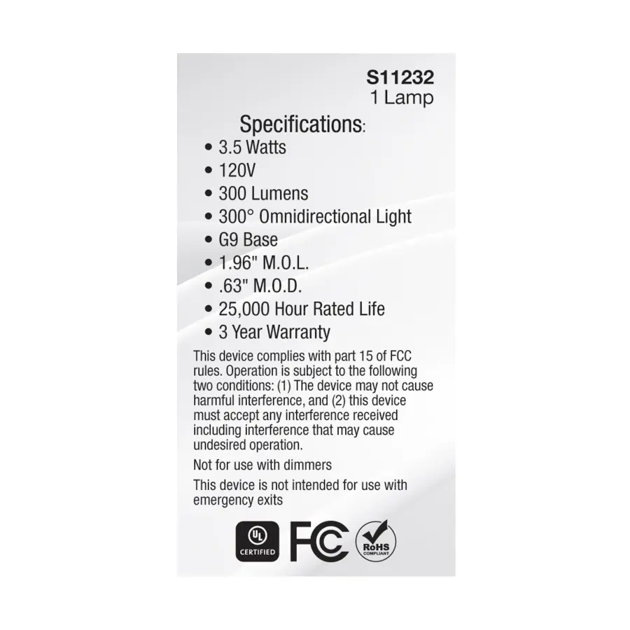 3.5 Watt - JCD LED - Frost - 3000K - G9 Base - 120 Volt - Image 6