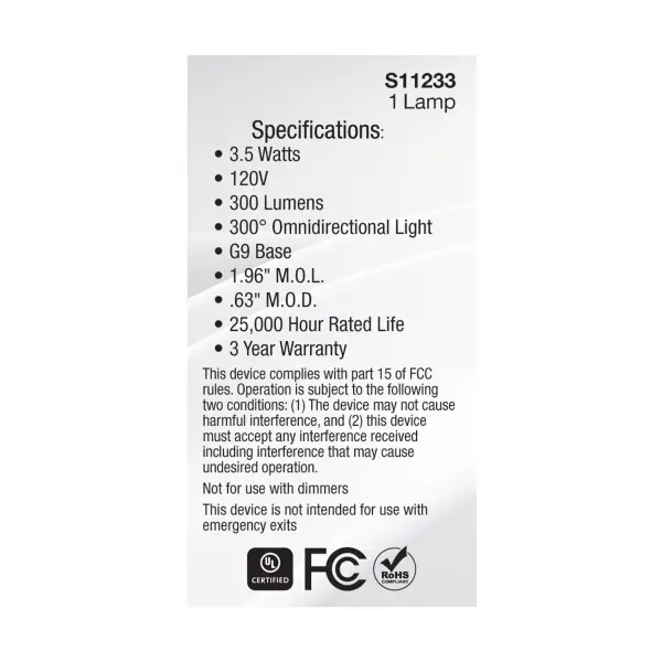 3.5 Watt - JCD LED - Frost - 4000K - G9 Base - 120 Volt - Image 6