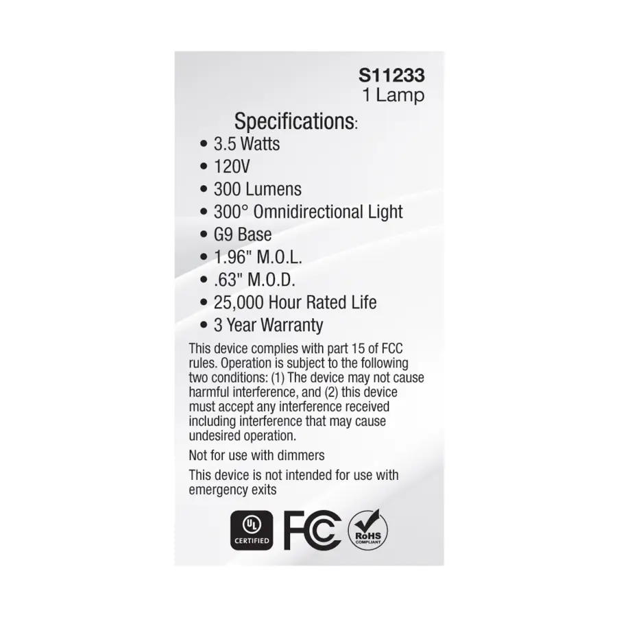 3.5 Watt - JCD LED - Frost - 4000K - G9 Base - 120 Volt - Image 6