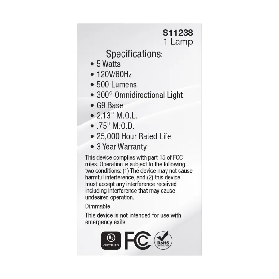5 Watt G9 LED - Clear - 2700K - T4 Shape - 120 Volt - Image 6