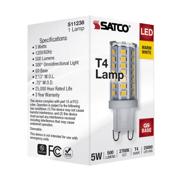 5 Watt G9 LED - Clear - 2700K - T4 Shape - 120 Volt - Image 8