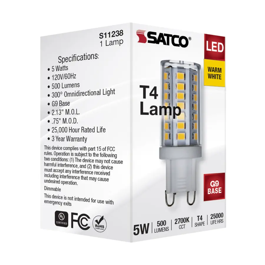 5 Watt G9 LED - Clear - 2700K - T4 Shape - 120 Volt - Image 8