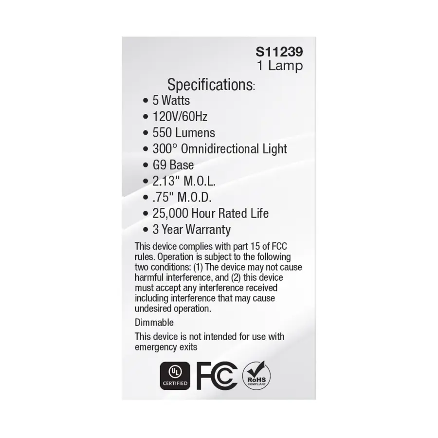 5 Watt G9 LED - Clear - 5000K - T4 Shape - 120 Volt - Image 6