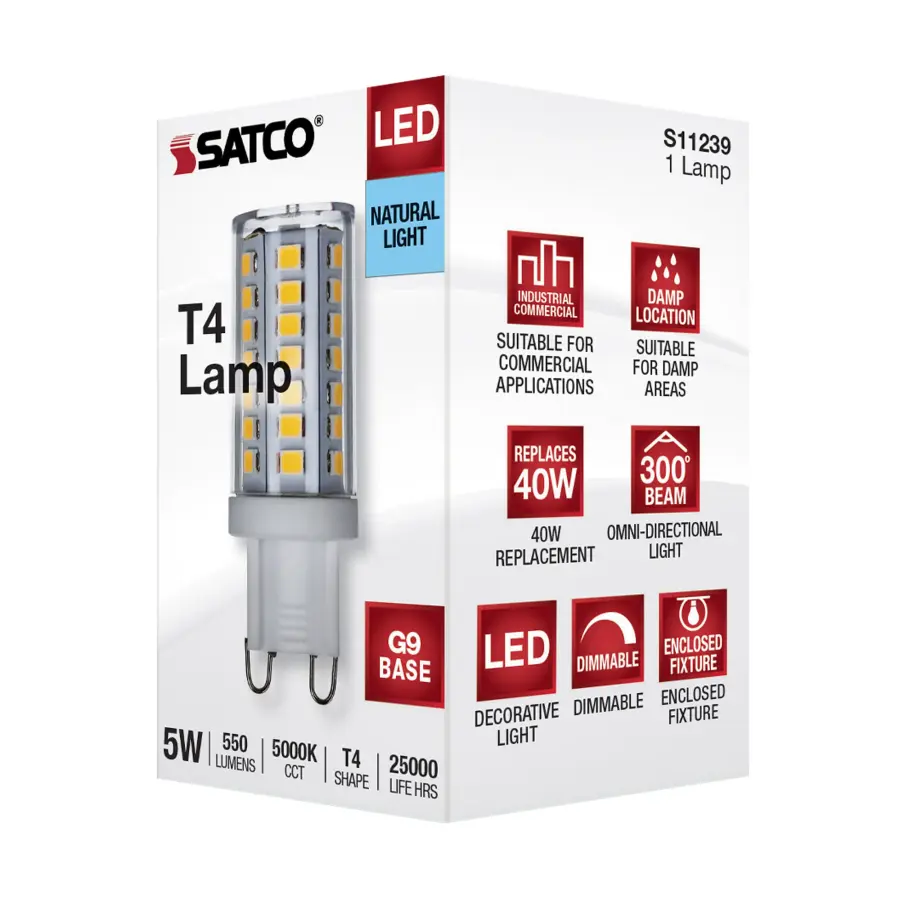 5 Watt G9 LED - Clear - 5000K - T4 Shape - 120 Volt - Image 7