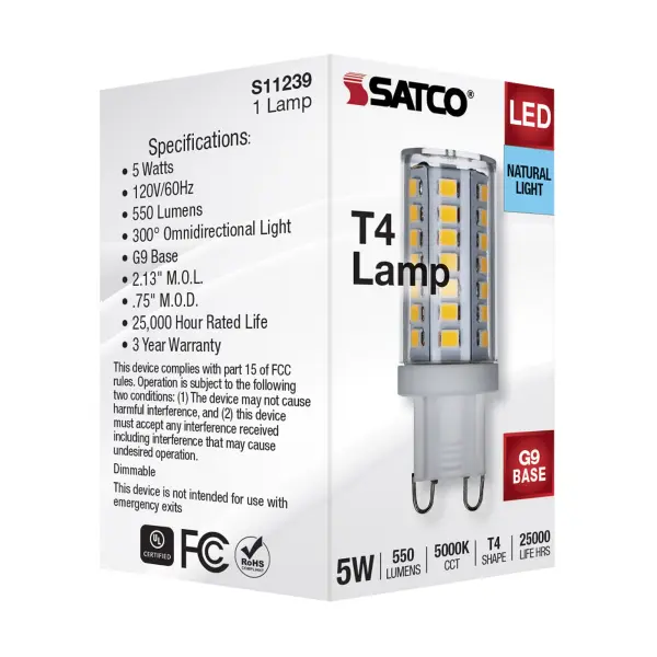 5 Watt G9 LED - Clear - 5000K - T4 Shape - 120 Volt - Image 8
