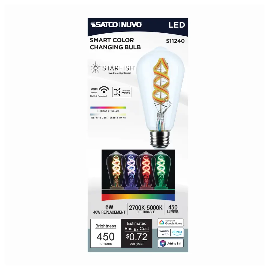 6 Watt - ST19 LED - 2700K-5000K RGB/Tunable White - Starfish IOT - Clear - Medium Base - 120 Volt - Image 6