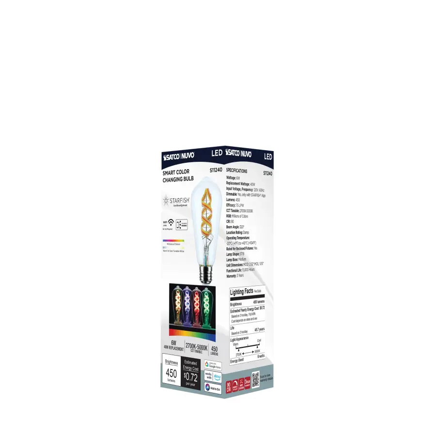 6 Watt - ST19 LED - 2700K-5000K RGB/Tunable White - Starfish IOT - Clear - Medium Base - 120 Volt - Image 9
