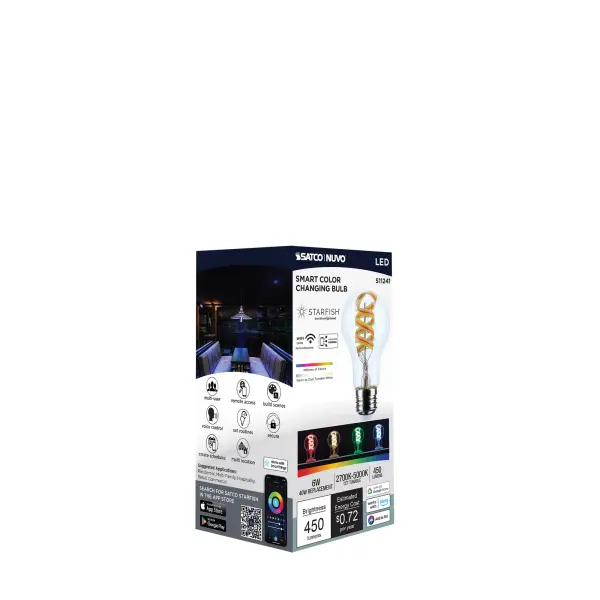6 Watt - A19 LED - 2700K-5000K RGB/Tunable White - Starfish IOT - Clear - Medium Base - 120 Volt - Image 11