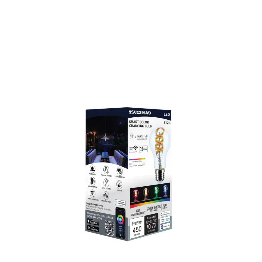 6 Watt - A19 LED - 2700K-5000K RGB/Tunable White - Starfish IOT - Clear - Medium Base - 120 Volt - Image 11