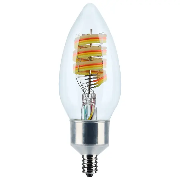 SATCO NUVO's STARFISH SMART technology color changing light bulbs feature an eye-catching RGBTW decorative ribbon filament that is beautifully showcased through the clear glass bulb. Available in A19, ST19, and B11 bulb types with both medium E26 and a candelabra E12 base, these bulbs offer flexibility for a range of fixtures. With tunable white options from a warm 2700K to a crisp 5000K and access to millions of vibrant RGB colors, they create the perfect ambiance for any space. Fully dimmable and controlled via the Starfish Smart app, users can easily customize lighting scenes and enjoy dynamic color effects. These bulbs seamlessly blend classic design with modern smart capabilities. Our elegant bulbs are also compatible with Siri, Alexa, Google Home, and SmartThings so they can be easily incorporated into your smart home.