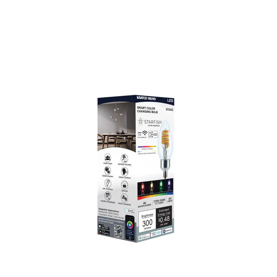 4 Watt - B11 LED - 2700K-5000K RGB/Tunable White - Starfish IOT - Clear - Candelabra Base - 120 Volt - Image 11