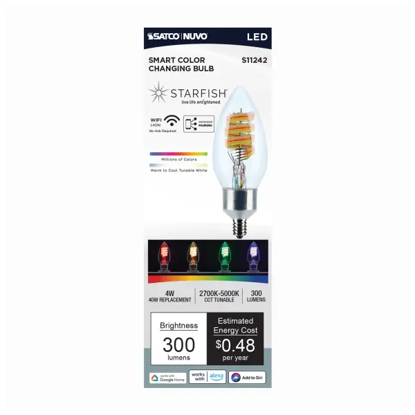 4 Watt - B11 LED - 2700K-5000K RGB/Tunable White - Starfish IOT - Clear - Candelabra Base - 120 Volt - Image 6