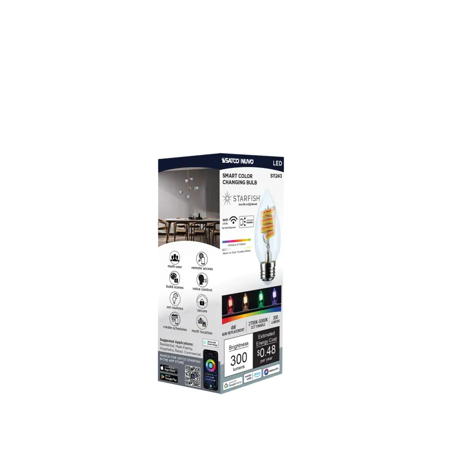 4 Watt - B11 LED - 2700K-5000K RGB/Tunable White - Starfish IOT - Clear - Medium Base - 120 Volt - Image 11