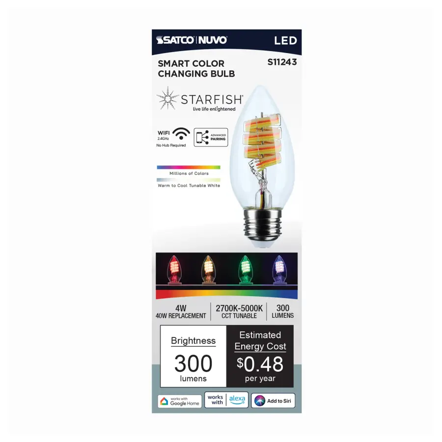 4 Watt - B11 LED - 2700K-5000K RGB/Tunable White - Starfish IOT - Clear - Medium Base - 120 Volt - Image 6