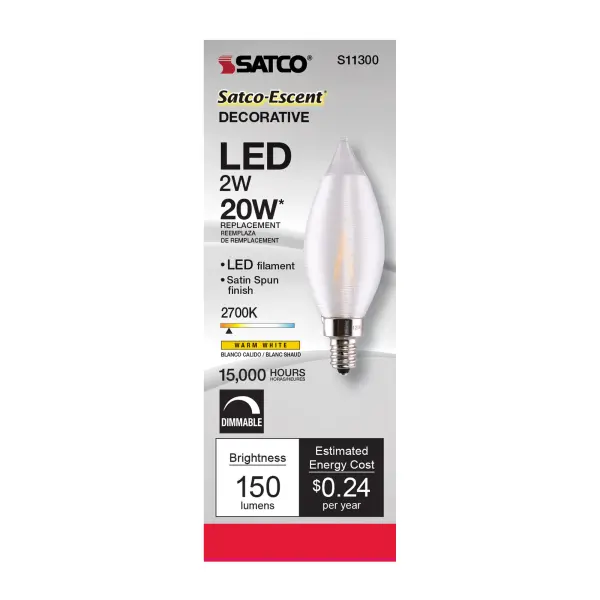 2 Watt CA11 LED Filament - Satin Spun Clear - Candelabra base - 2700K - 120 Volt - Image 5