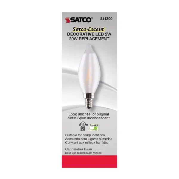 2 Watt CA11 LED Filament - Satin Spun Clear - Candelabra base - 2700K - 120 Volt - Image 6