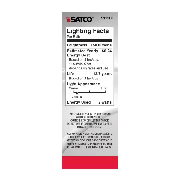 2 Watt CA11 LED Filament - Satin Spun Clear - Candelabra base - 2700K - 120 Volt - Image 7