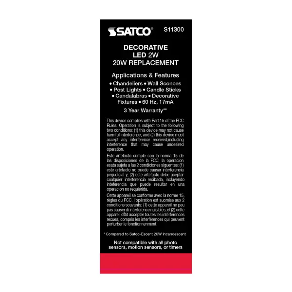2 Watt CA11 LED Filament - Satin Spun Clear - Candelabra base - 2700K - 120 Volt - Image 8