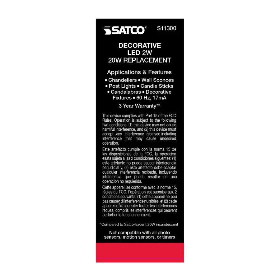 2 Watt CA11 LED Filament - Satin Spun Clear - Candelabra base - 2700K - 120 Volt - Image 8