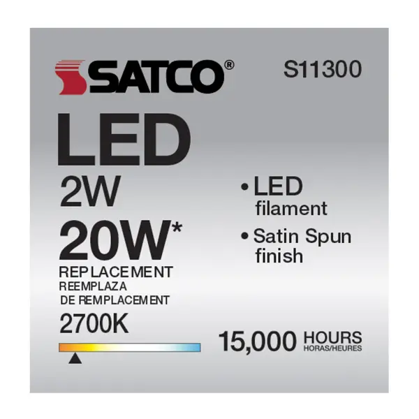 2 Watt CA11 LED Filament - Satin Spun Clear - Candelabra base - 2700K - 120 Volt - Image 9