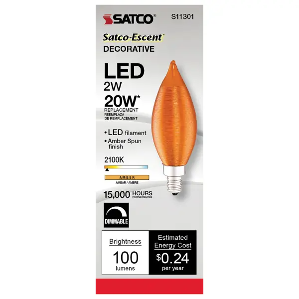 2 Watt CA11 LED Filament - Satin Spun Amber - Candelabra base - 2100K - 120 Volt - Image 5