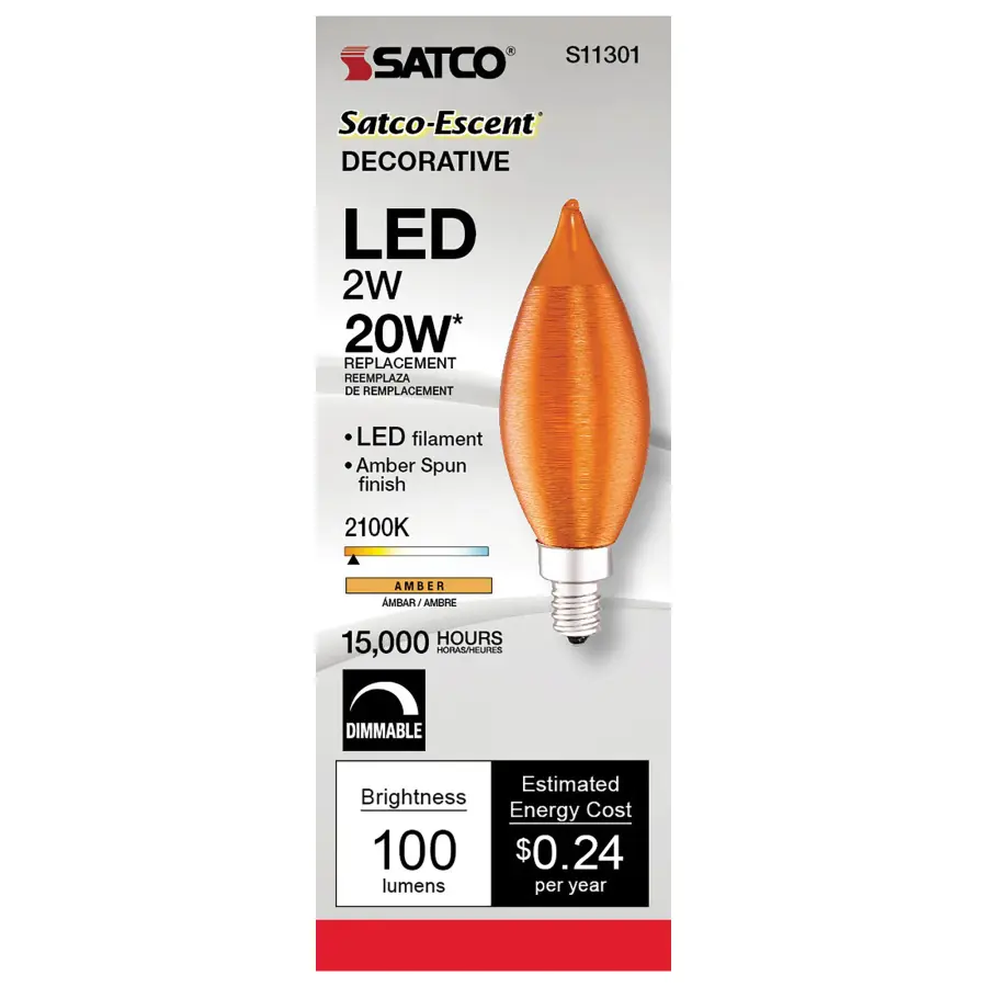 2 Watt CA11 LED Filament - Satin Spun Amber - Candelabra base - 2100K - 120 Volt - Image 5
