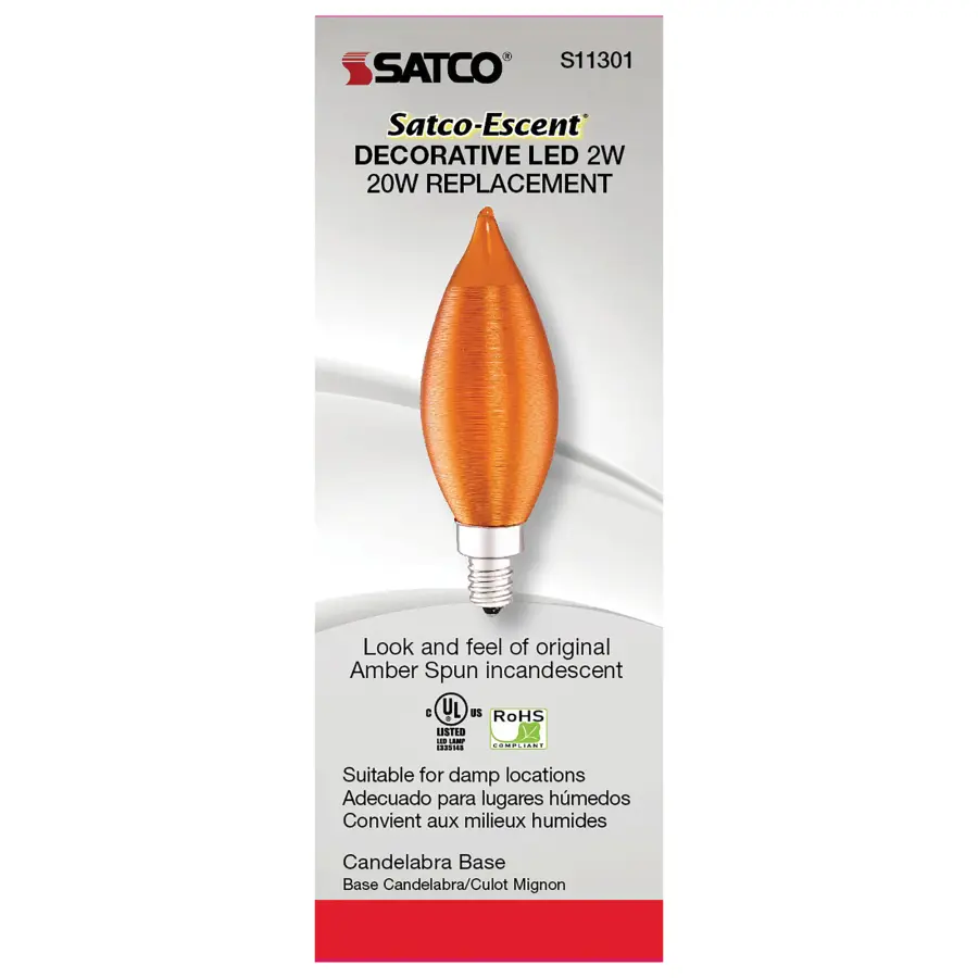2 Watt CA11 LED Filament - Satin Spun Amber - Candelabra base - 2100K - 120 Volt - Image 6