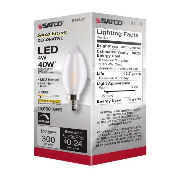 4 Watt CA11 LED Filament - Satin Spun Clear - Candelabra base - 2700K - 120 Volt - Image 11