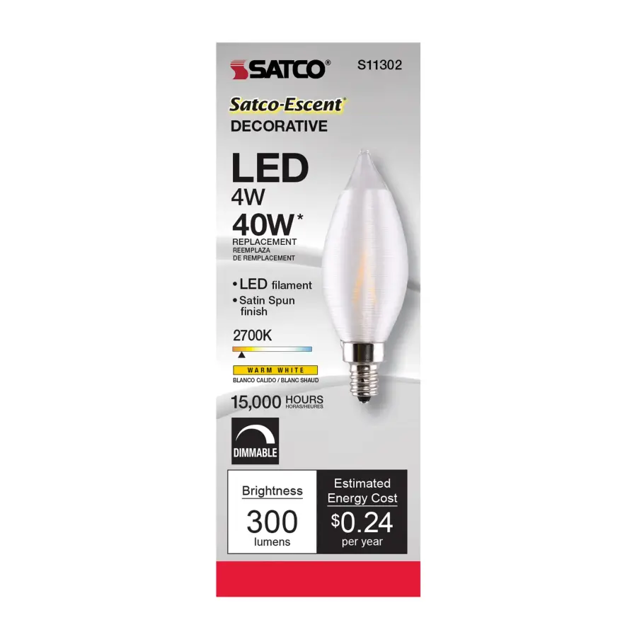 4 Watt CA11 LED Filament - Satin Spun Clear - Candelabra base - 2700K - 120 Volt - Image 5