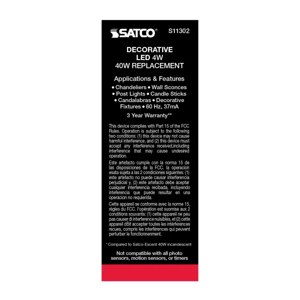 4 Watt CA11 LED Filament - Satin Spun Clear - Candelabra base - 2700K - 120 Volt - Image 8