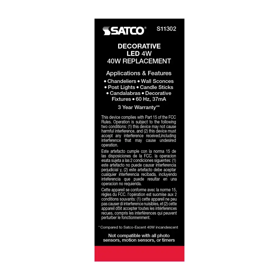 4 Watt CA11 LED Filament - Satin Spun Clear - Candelabra base - 2700K - 120 Volt - Image 8