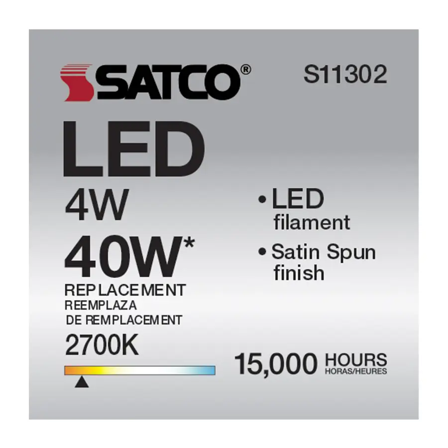 4 Watt CA11 LED Filament - Satin Spun Clear - Candelabra base - 2700K - 120 Volt - Image 9