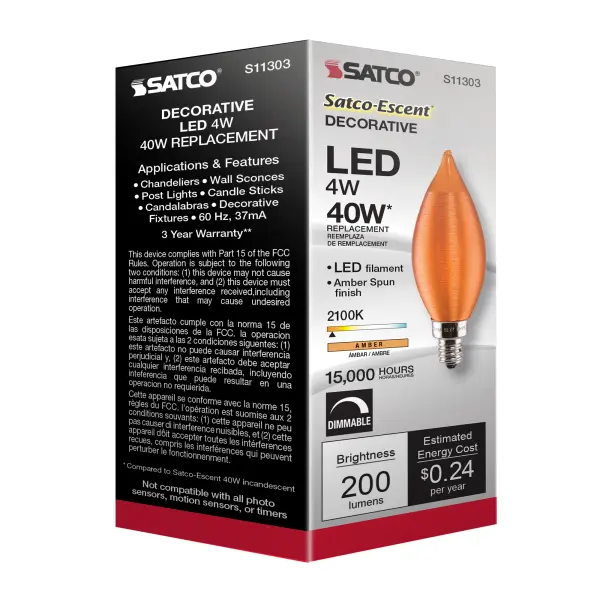4 Watt CA11 LED Filament - Satin Spun Amber - Candelabra base - 2100K - 120 Volt - Image 11