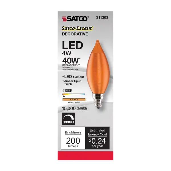 4 Watt CA11 LED Filament - Satin Spun Amber - Candelabra base - 2100K - 120 Volt - Image 5