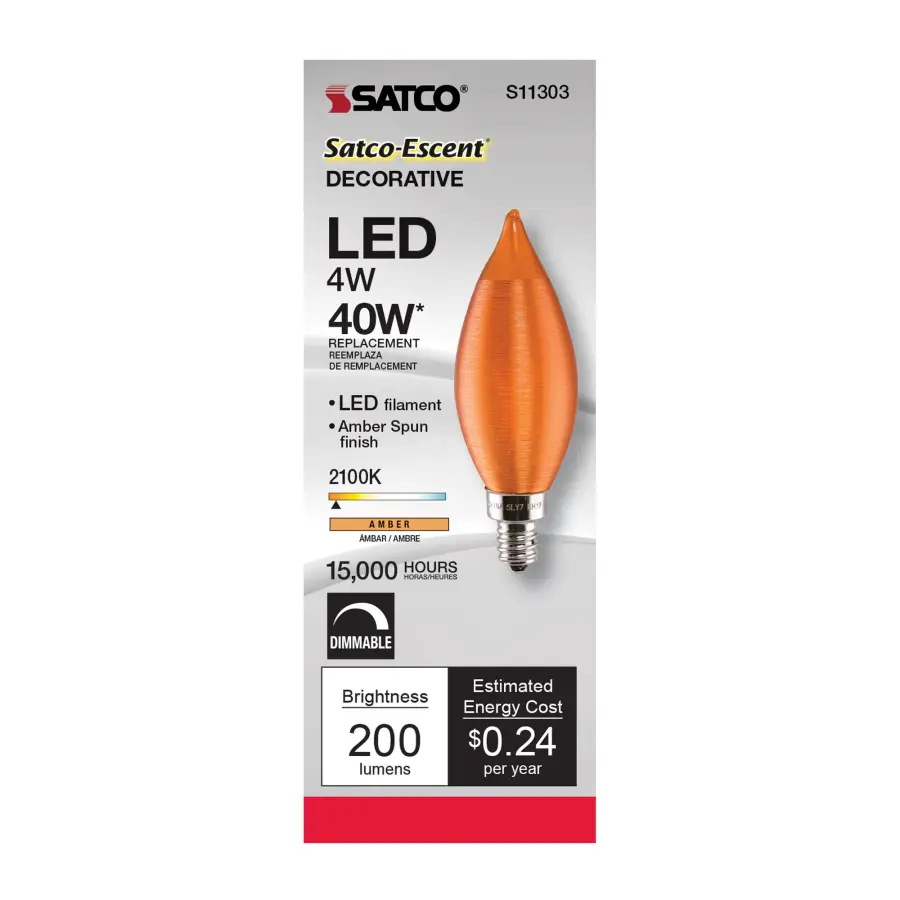 4 Watt CA11 LED Filament - Satin Spun Amber - Candelabra base - 2100K - 120 Volt - Image 5