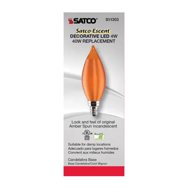 4 Watt CA11 LED Filament - Satin Spun Amber - Candelabra base - 2100K - 120 Volt - Image 6