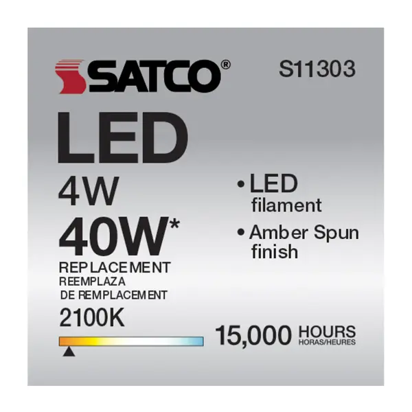 4 Watt CA11 LED Filament - Satin Spun Amber - Candelabra base - 2100K - 120 Volt - Image 9