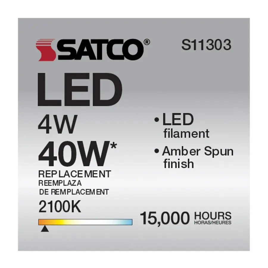 4 Watt CA11 LED Filament - Satin Spun Amber - Candelabra base - 2100K - 120 Volt - Image 9