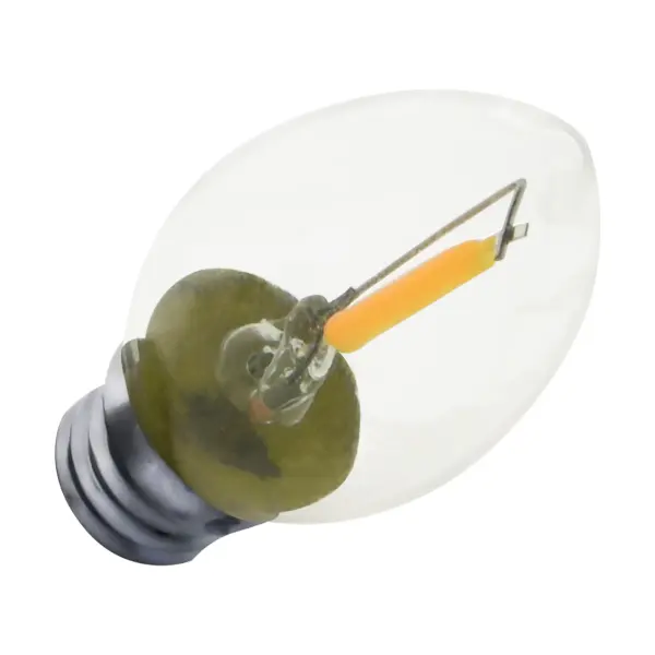 Satco's 0.7-watt LED lamp is the ideal lamp choice for night lights, candle lights, and decorative use. The bulb has a 360 degree beam spread and a candelabra base. This clear bulb is rated for 15,000 hours of warm white light. - alternate view