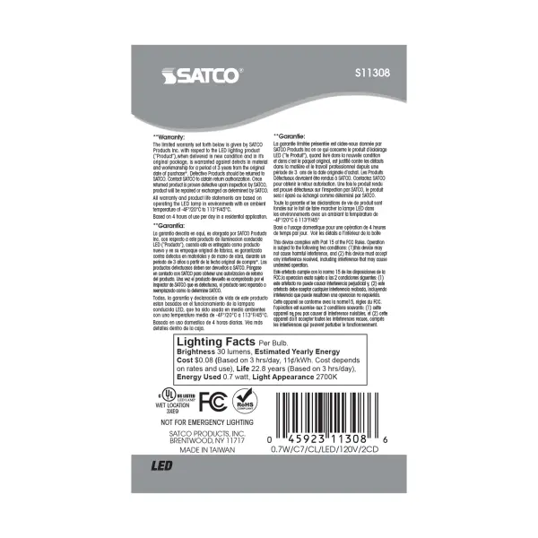 0.7 Watt LED Filament - C7 - Clear - 2700K - Candelabra base - 120 Volt - Carded 2 Pack - Image 5