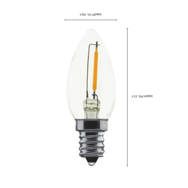 0.7 Watt LED Filament - C7 - Clear - 2700K - Candelabra base - 120 Volt - Carded 2 Pack - Image 6