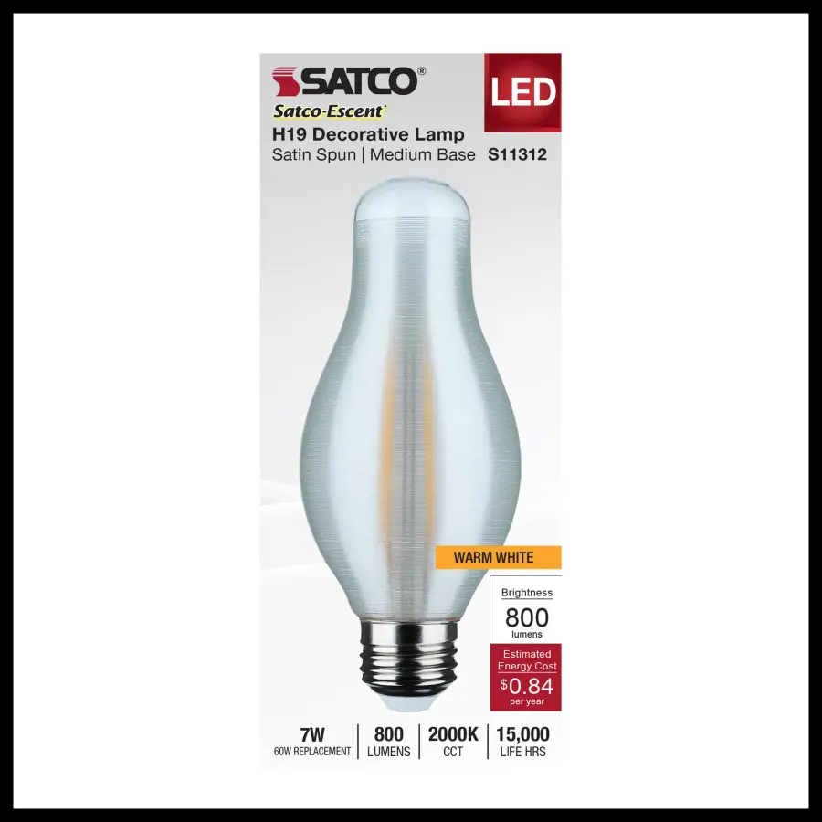 7 Watt H19 LED Filament - 2000K CCT - Medium Base - Satin Spun Finish - 120 Volt - Image 4