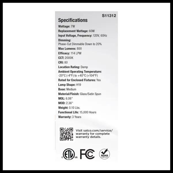 7 Watt H19 LED Filament - 2000K CCT - Medium Base - Satin Spun Finish - 120 Volt - Image 6