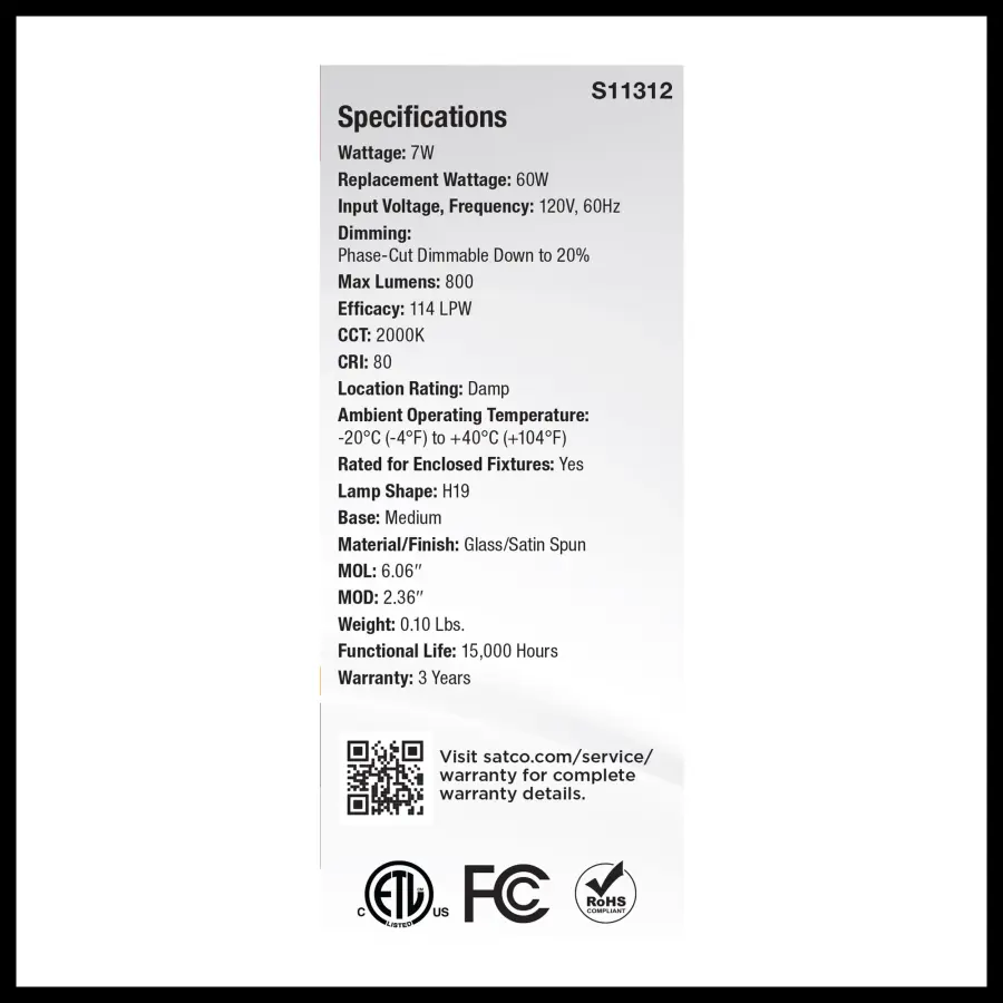 7 Watt H19 LED Filament - 2000K CCT - Medium Base - Satin Spun Finish - 120 Volt - Image 6