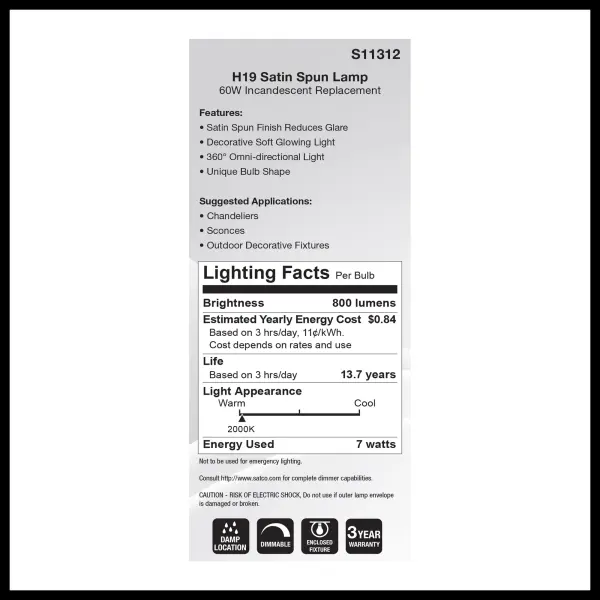 7 Watt H19 LED Filament - 2000K CCT - Medium Base - Satin Spun Finish - 120 Volt - Image 7