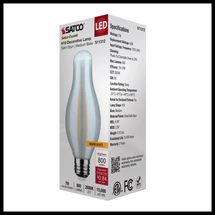7 Watt H19 LED Filament - 2000K CCT - Medium Base - Satin Spun Finish - 120 Volt - Image 8