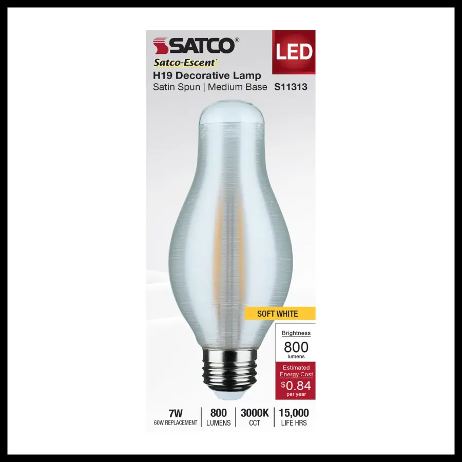7 Watt H19 LED Filament - 3000K CCT - Medium Base - Satin Spun Finish - 120 Volt - Image 4
